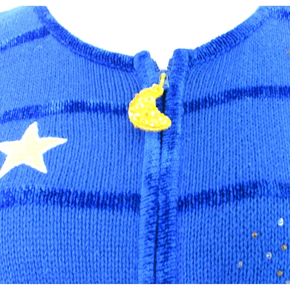 Quacker Factory Blue Angel Christmas Cardigan Sweater Women's Large Embellished - Picture 3 of 7